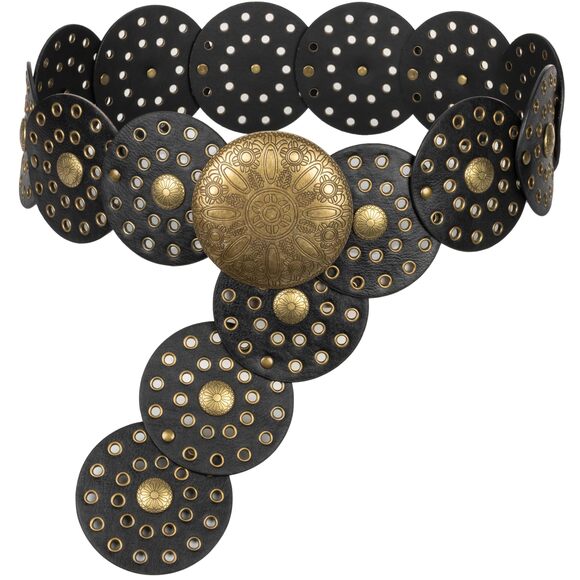 Accessories - 4848 Wide Vintage Pu-leather Western-disc-concho-belt For Women- Boho